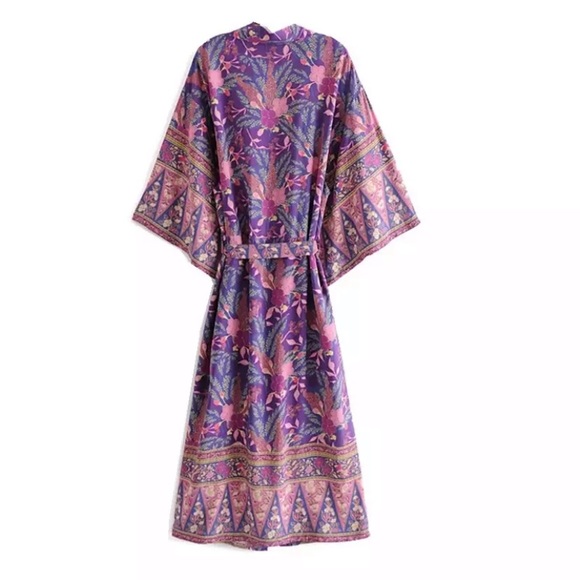 Boho Purple Floral Wisteria Kimono Duster Wrap - Picture 2 of 13